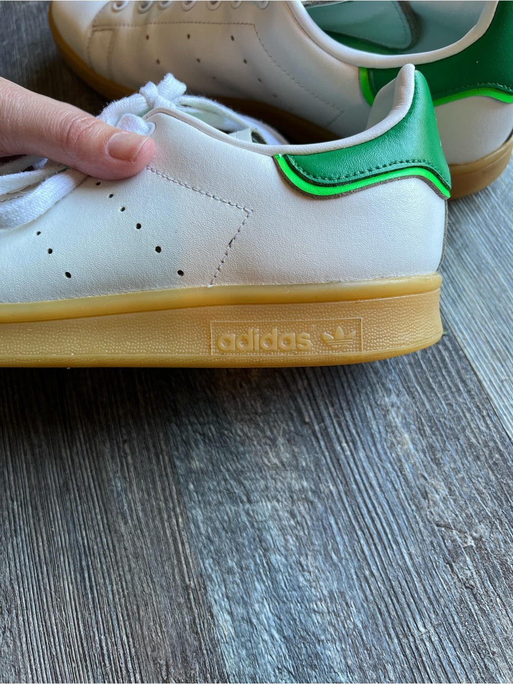 adidas Stan Smith White Sneakers with Green Insole and Gum Sole - Picture 3 of 8